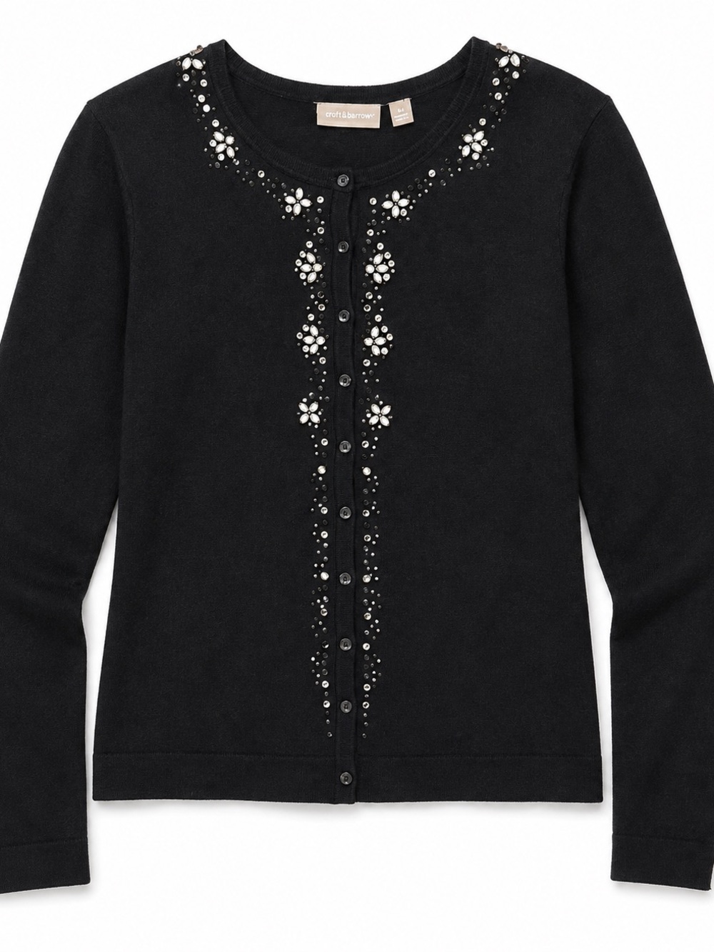Black Holiday Embellished Floral Cardigan Sweater -M